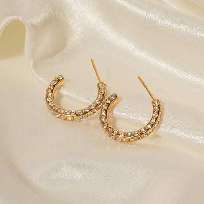 18K Gold & Diamond  C-shaped  Earrings -Anna