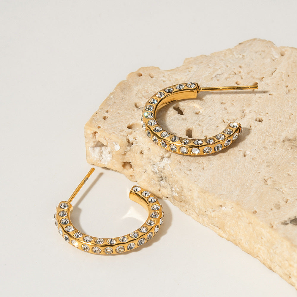 18K Gold & Diamond  C-shaped  Earrings -Anna