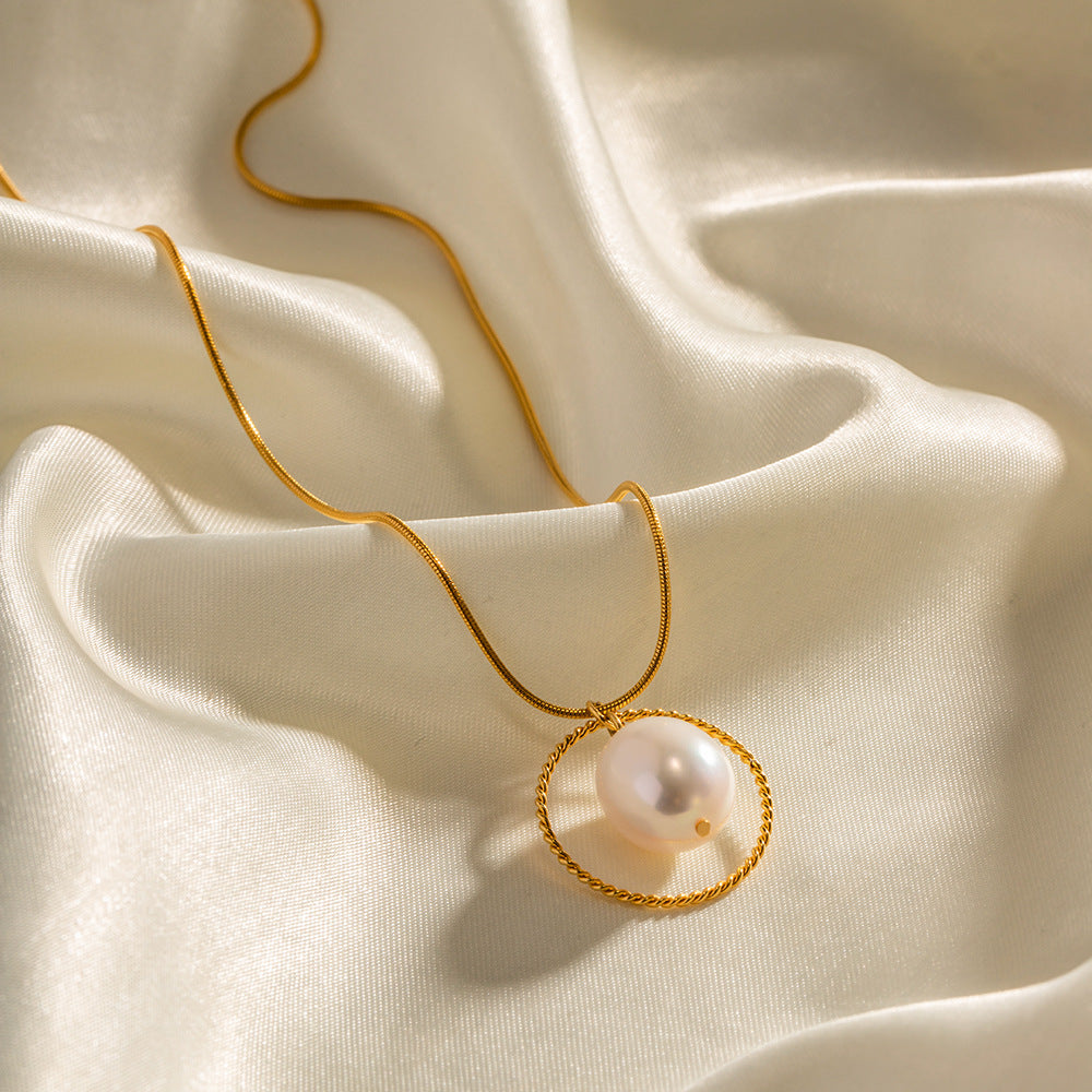 18K Gold Snake Chain with Freshwater Pearl Necklace