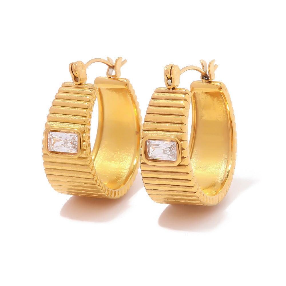 18k Gold  White Diamond Rib  Healing Earrings - Bella