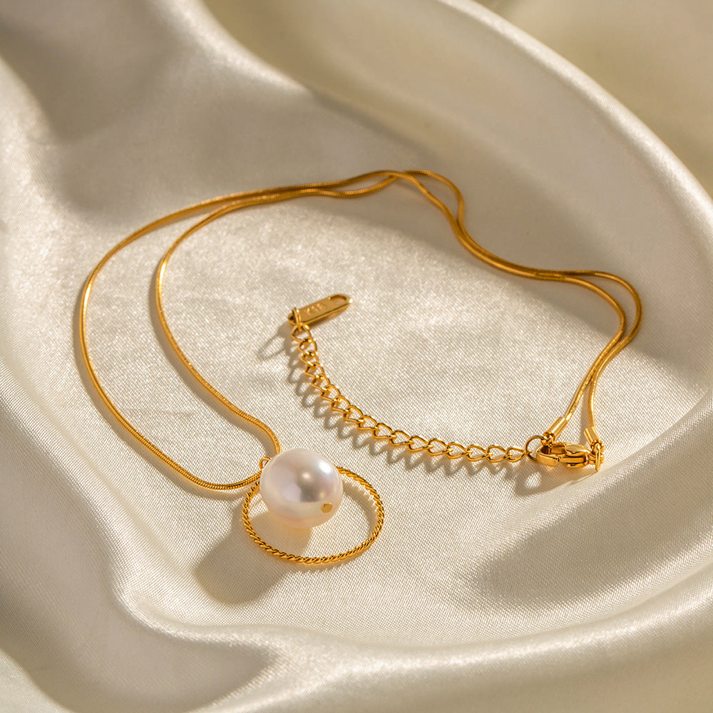 18K Gold Snake Chain with Freshwater Pearl Necklace