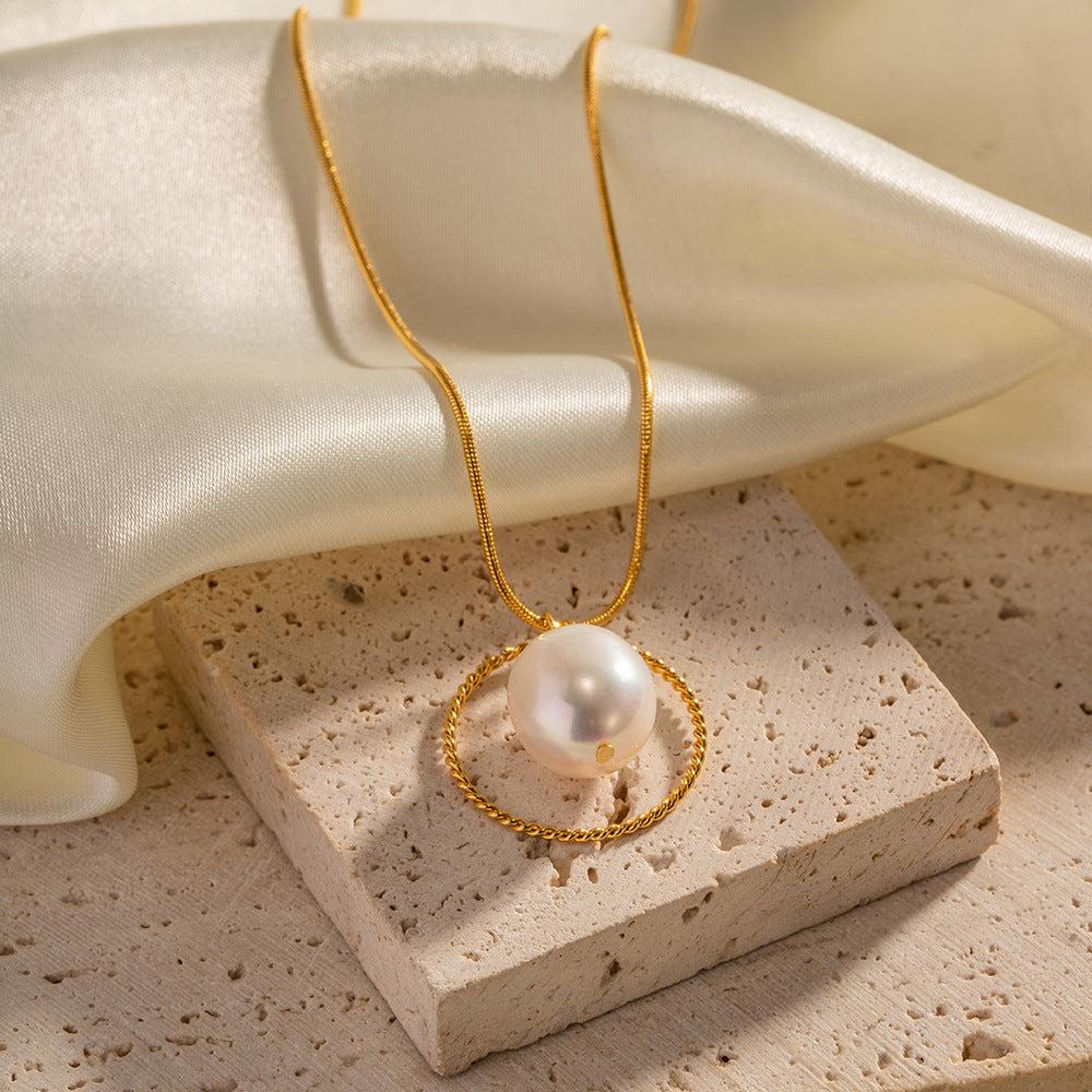 18K Gold Snake Chain with Freshwater Pearl Necklace