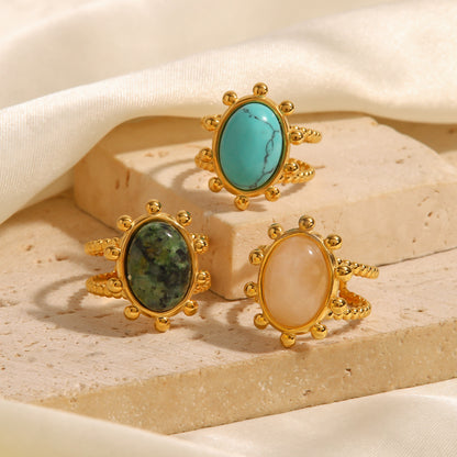 18K Gold Intention Setting Rings (Natural Turquoise,,Rose Quartz , African Jade )