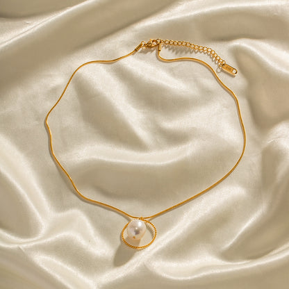 18K Gold Snake Chain with Freshwater Pearl Necklace