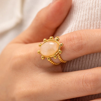 18K Gold Intention Setting Rings (Natural Turquoise,,Rose Quartz , African Jade )