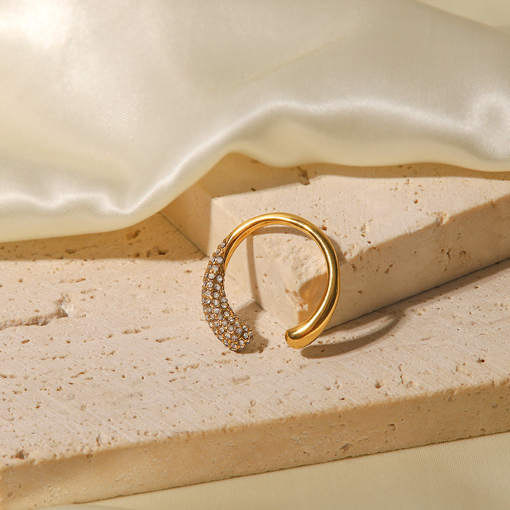 18K Gold Plated Healing Ring with White Lab Created Diamonds