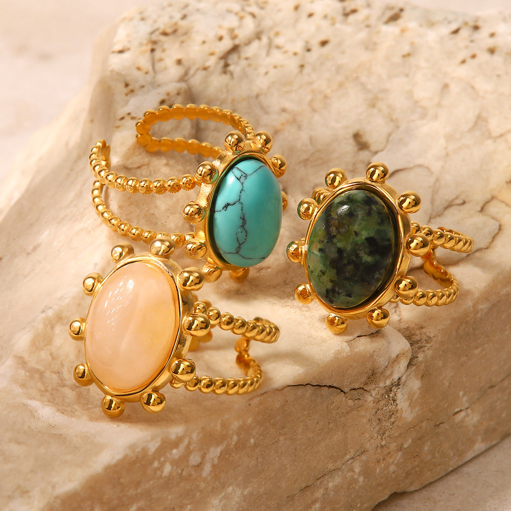 18K Gold Intention Setting Rings (Natural Turquoise,,Rose Quartz , African Jade )