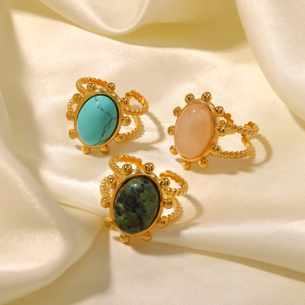 18K Gold Intention Setting Rings (Natural Turquoise,,Rose Quartz , African Jade )