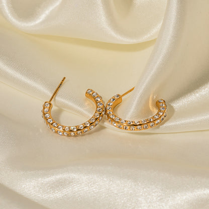 18K Gold & Diamond  C-shaped  Earrings -Anna