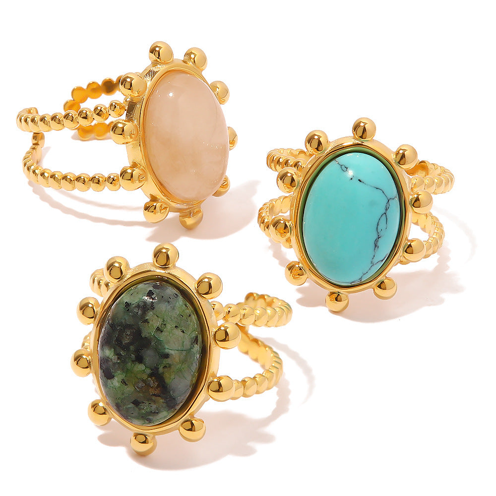 18K Gold Intention Setting Rings (Natural Turquoise,,Rose Quartz , African Jade )