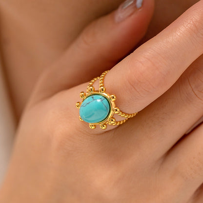 18K Gold Intention Setting Rings (Natural Turquoise,,Rose Quartz , African Jade )