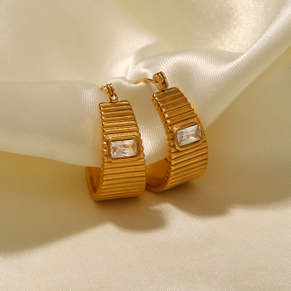 18k Gold  White Diamond Rib  Healing Earrings - Bella