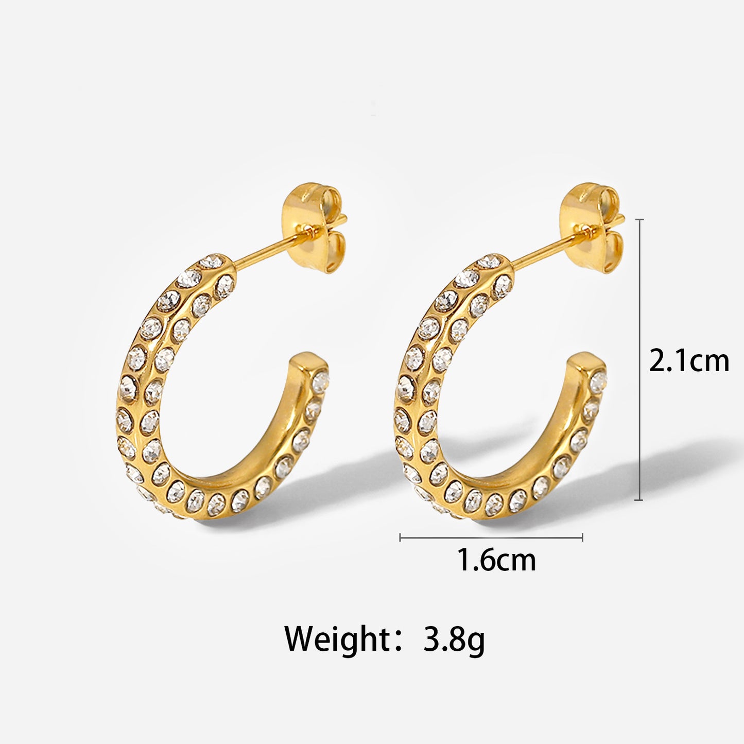 18K Gold & Diamond  C-shaped  Earrings -Anna