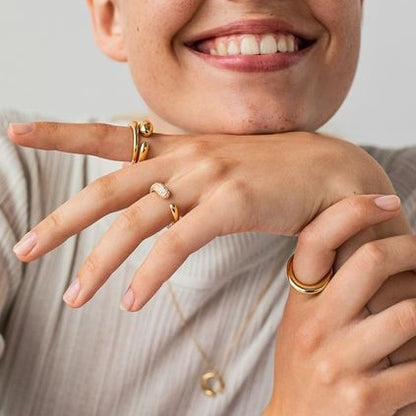 18K Gold Plated Healing Ring with White Lab Created Diamonds