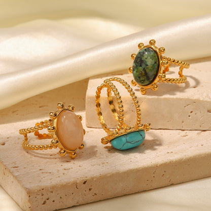 18K Gold Intention Setting Rings (Natural Turquoise,,Rose Quartz , African Jade )